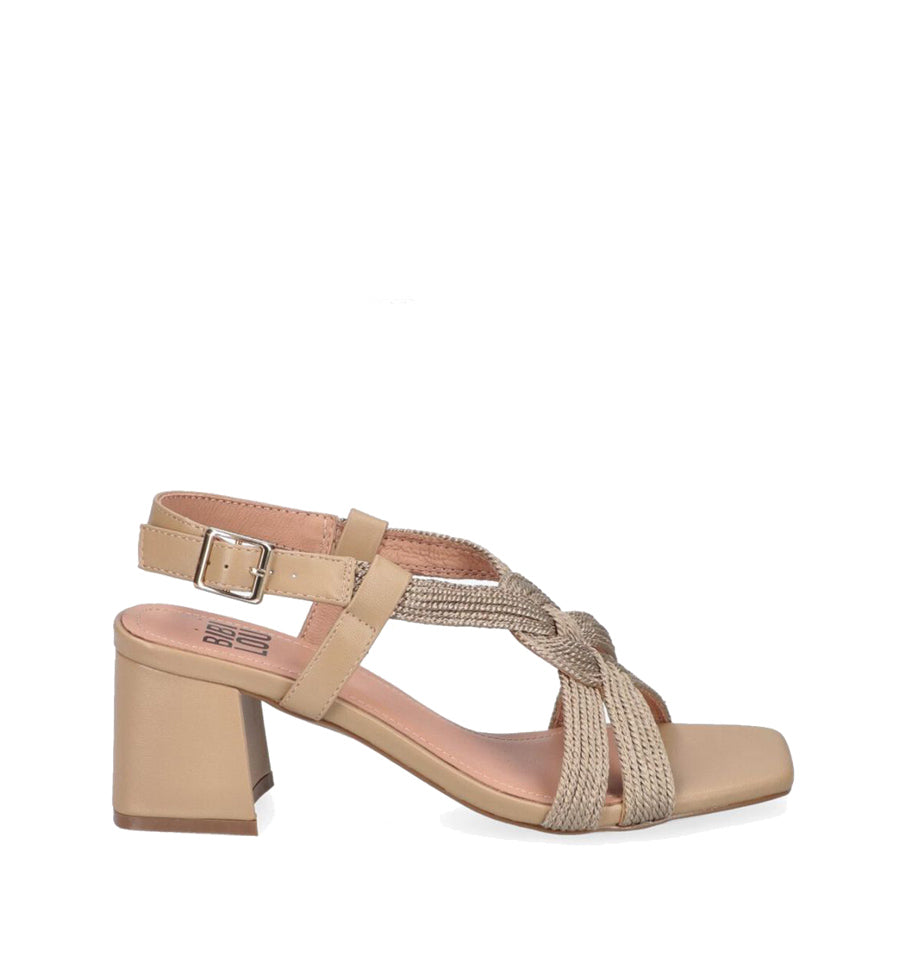 ALIA Sandalia media trenzada en rafia camel