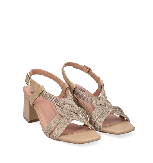 ALIA Sandalia media trenzada en rafia camel