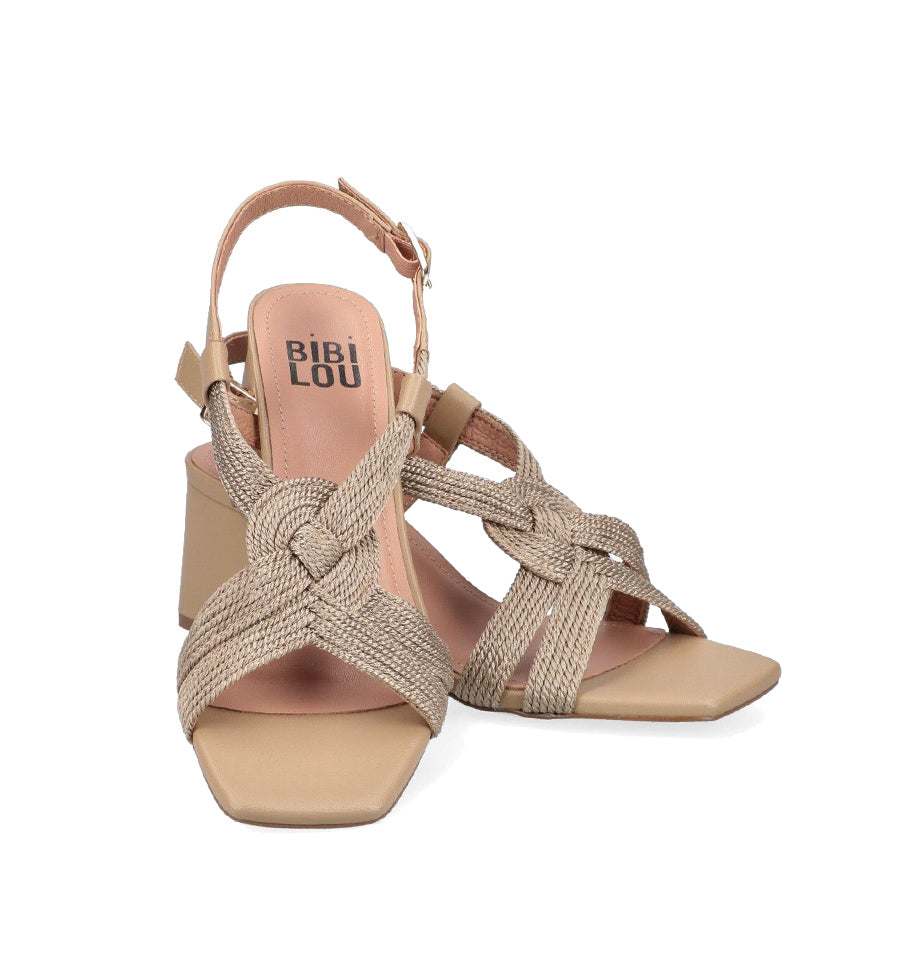 ALIA Sandalia media trenzada en rafia camel