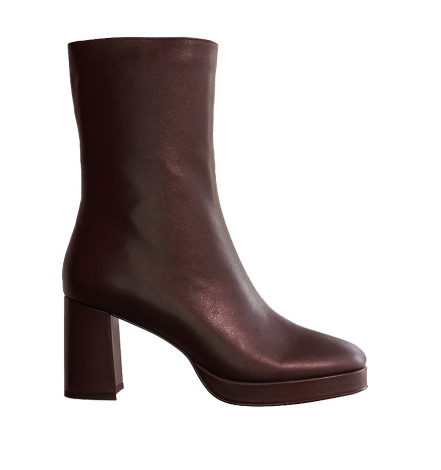 Botín con plataforma en piel marron