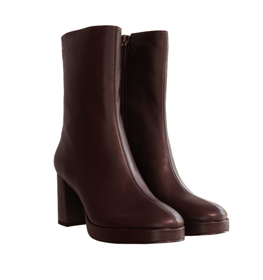 Botín con plataforma en piel marron