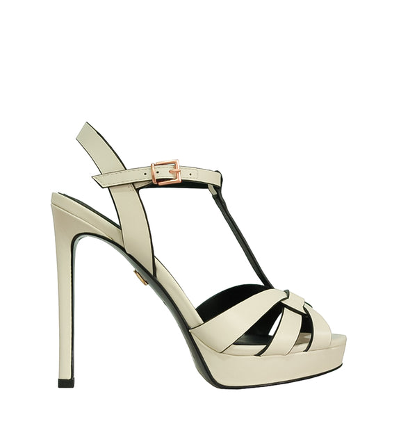 Sandalia con plataforma en piel hueso