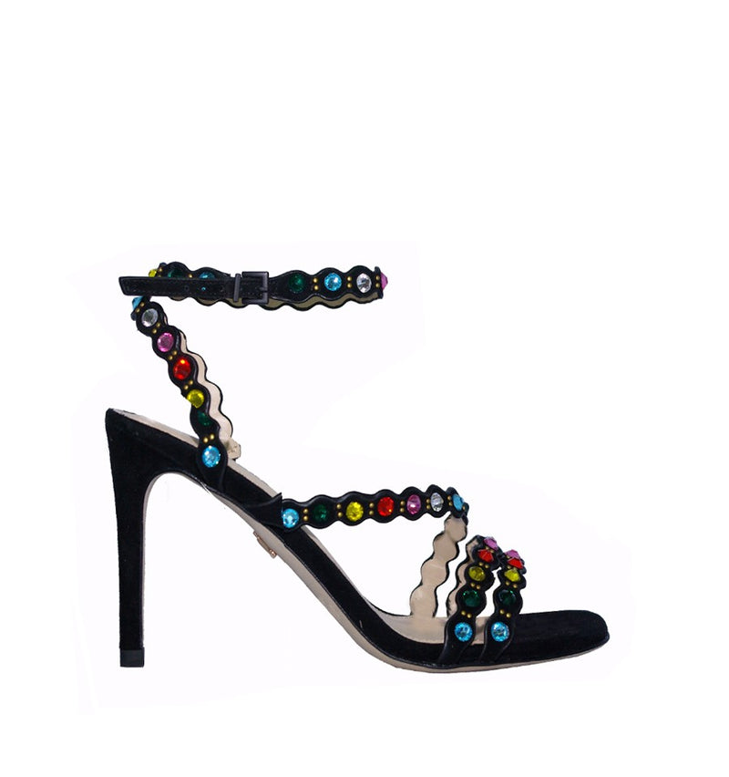 Sandalia alta con pulsera y cristales multicolor