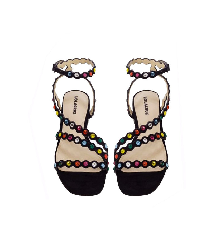 Sandalia alta con pulsera y cristales multicolor