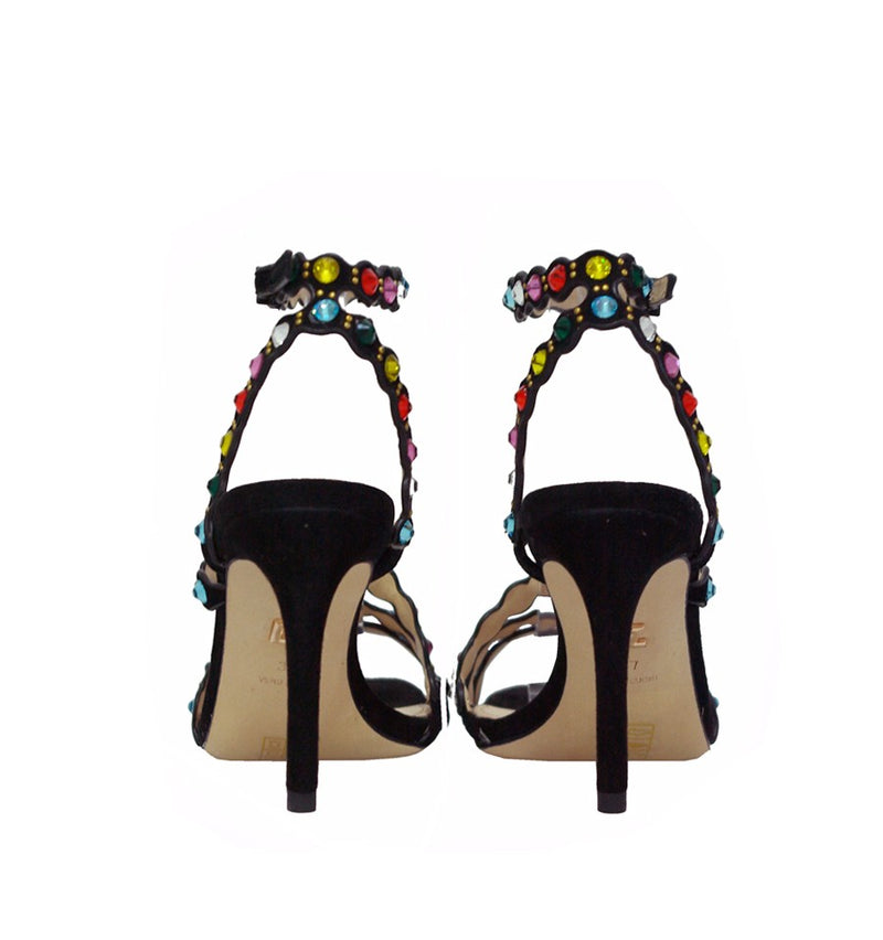 Sandalia alta con pulsera y cristales multicolor