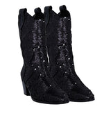 Bota cowboy de lentejuelas en negro