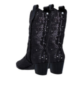 Bota cowboy de lentejuelas en negro