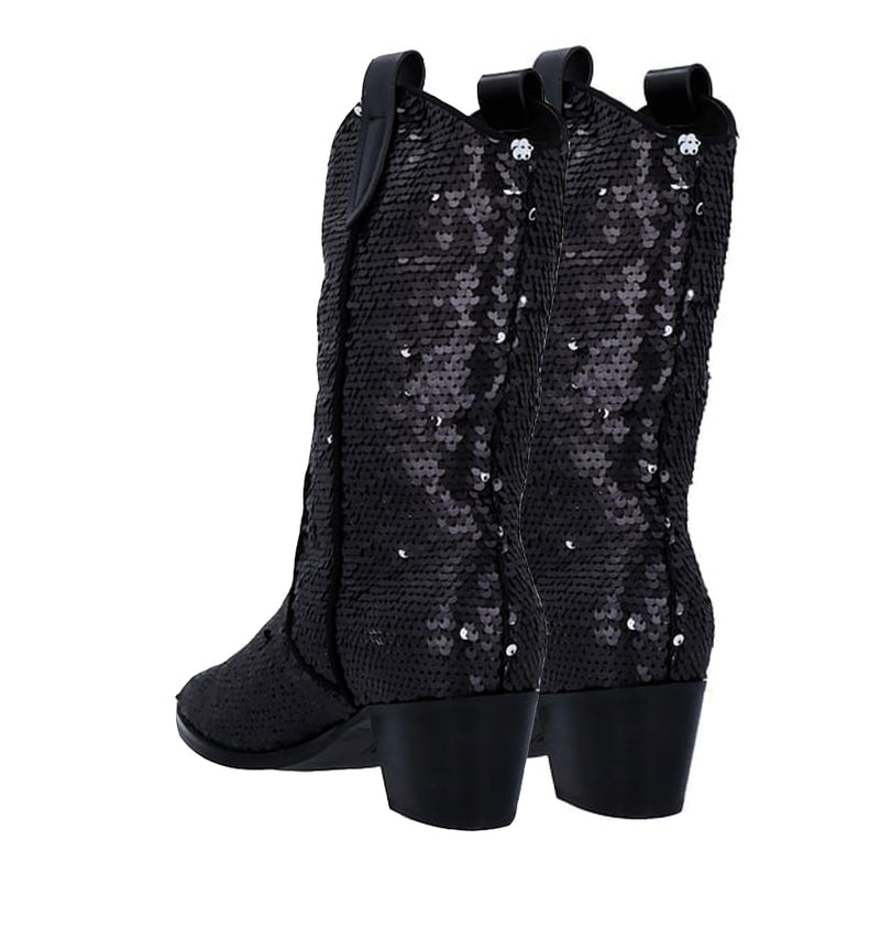 Bota cowboy de lentejuelas en negro
