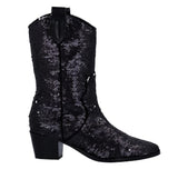 Bota cowboy de lentejuelas en negro