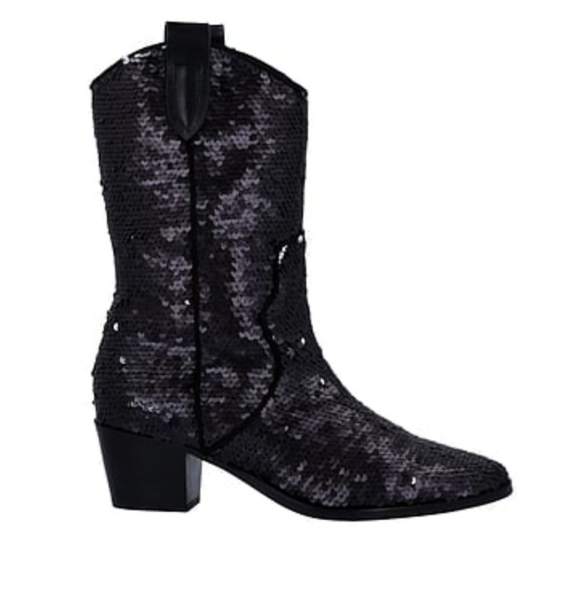 Bota cowboy de lentejuelas en negro