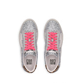 Sneakers combinada en glitter plata