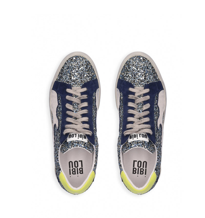 Sneakers combinada en glitter azul-marino