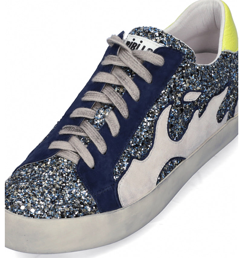 Sneakers combinada en glitter azul-marino