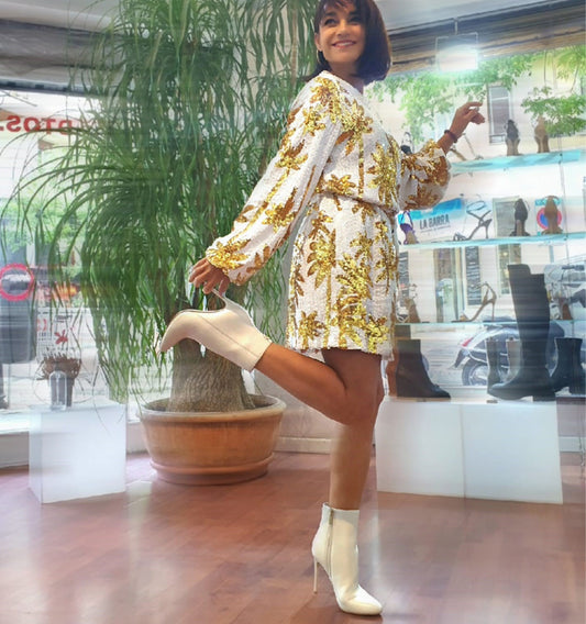 Botín alto en piel hueso