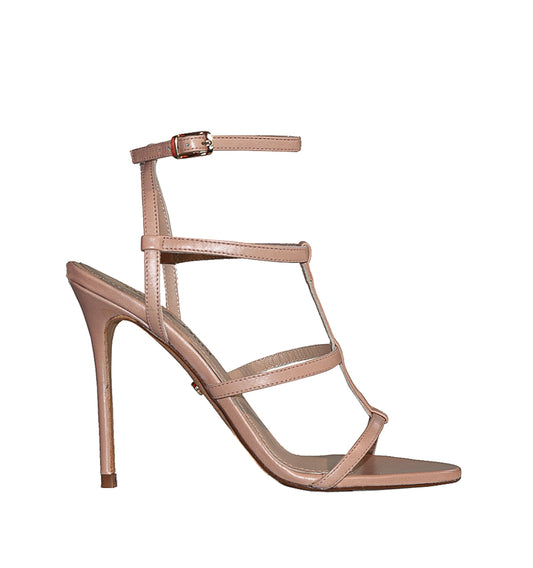 Sandalia de piel color nude con tiras cruzadas – vista lateral