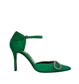 Zapato puntera talón con lazo en ante verde