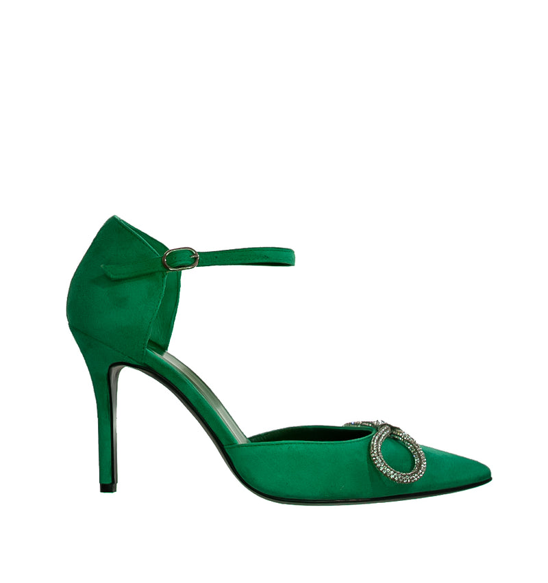Zapato puntera talón con lazo en ante verde