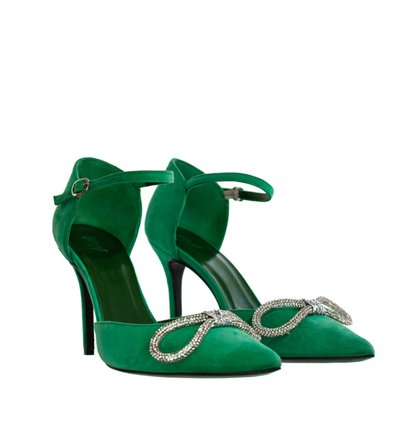 Zapato puntera talón con lazo en ante verde
