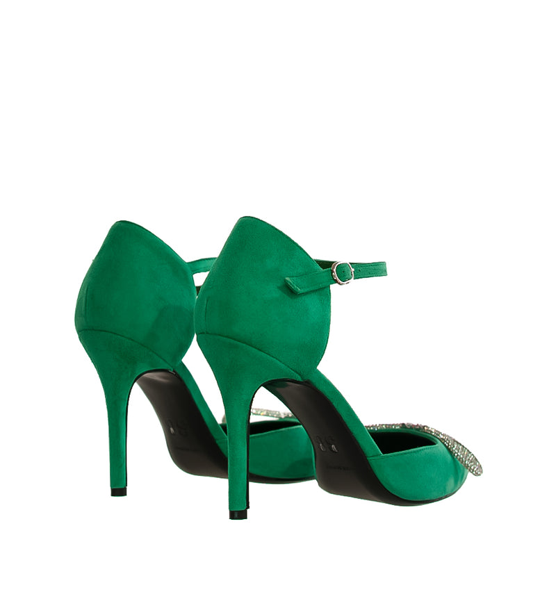 Zapato puntera talón con lazo en ante verde