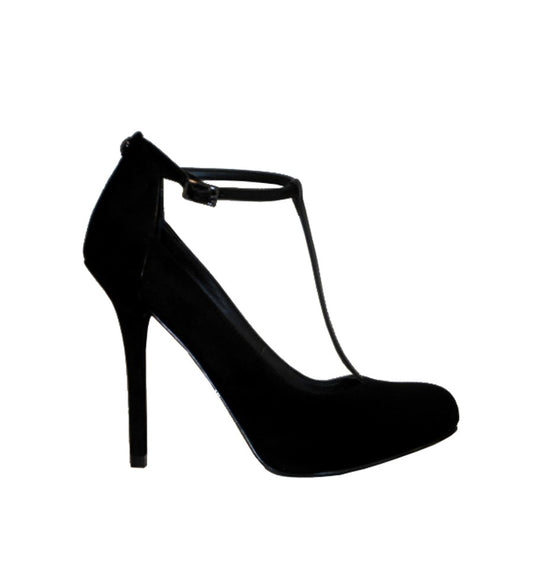 Zapato "T" con plataforma interna en ante negro