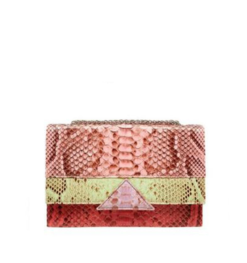 Bolso tricolor en serpiente rosa/ verde/ coral