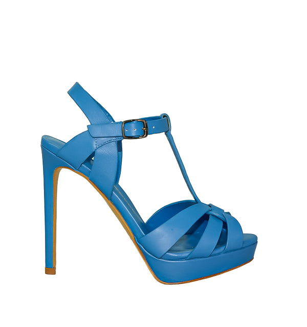 Sandalia con plataforma en piel azul-j