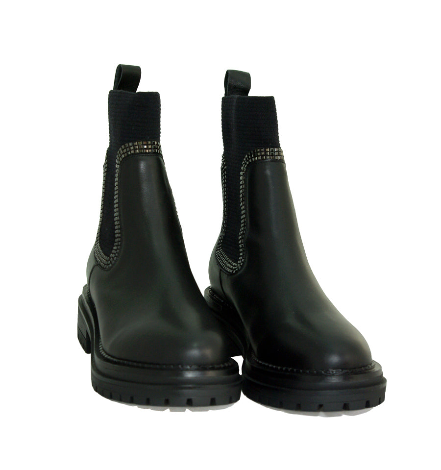 Botín con elástico tipo calcetín en negro con cristal