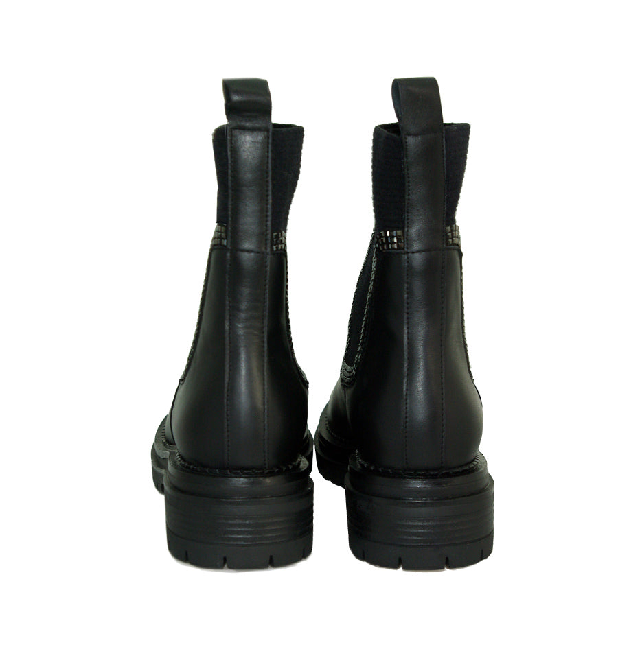 Botín con elástico tipo calcetín en negro con cristal