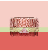 Bolso tricolor en serpiente rosa/ verde/ coral